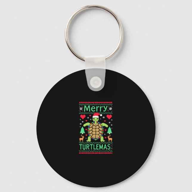 Merry Turtlemas Christmas Lights Cute Turtle Santa Nyckelring (Framsida)