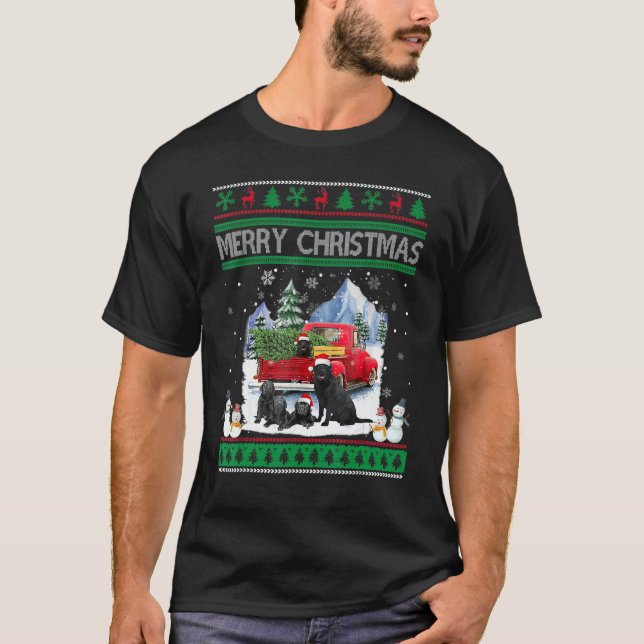 Merry Ugly Christmas Black Lab Hat Santa Red Truck T Shirt (Framsida)