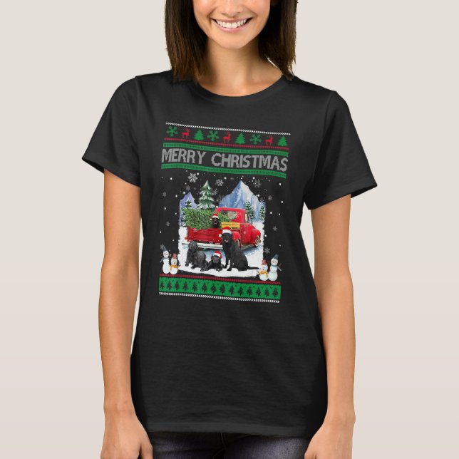 Merry Ugly Christmas Black Lab Hat Santa Red Truck T Shirt (Framsida)