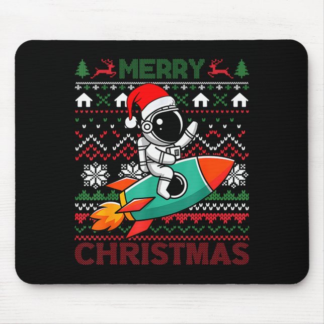 Merry Ugly Christmas Santa Hat Astronaut Riding Ro Musmatta (Framsidan)