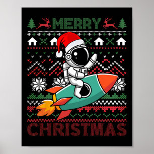 Merry Ugly jul Santa Hat Astronaut Riding Ro Poster