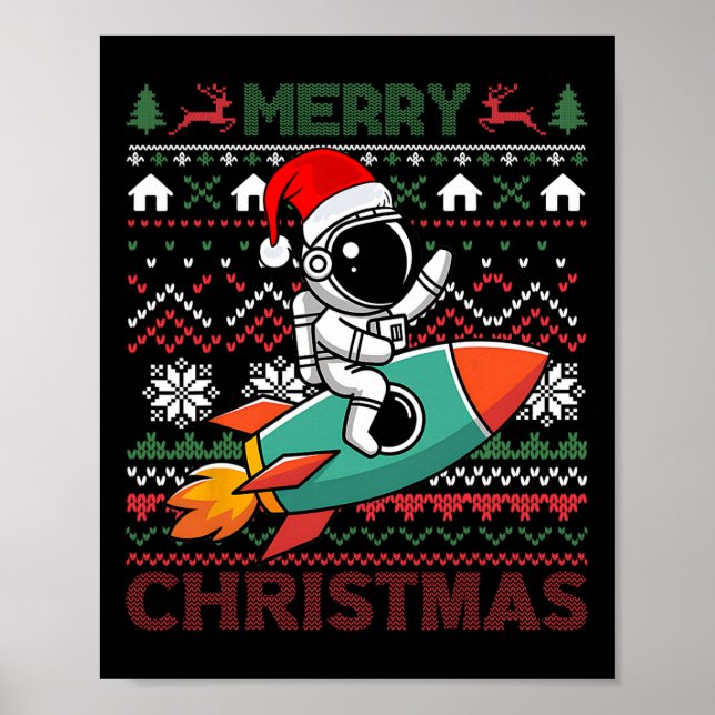 Merry Ugly jul Santa Hat Astronaut Riding Ro Poster (Framsidan)