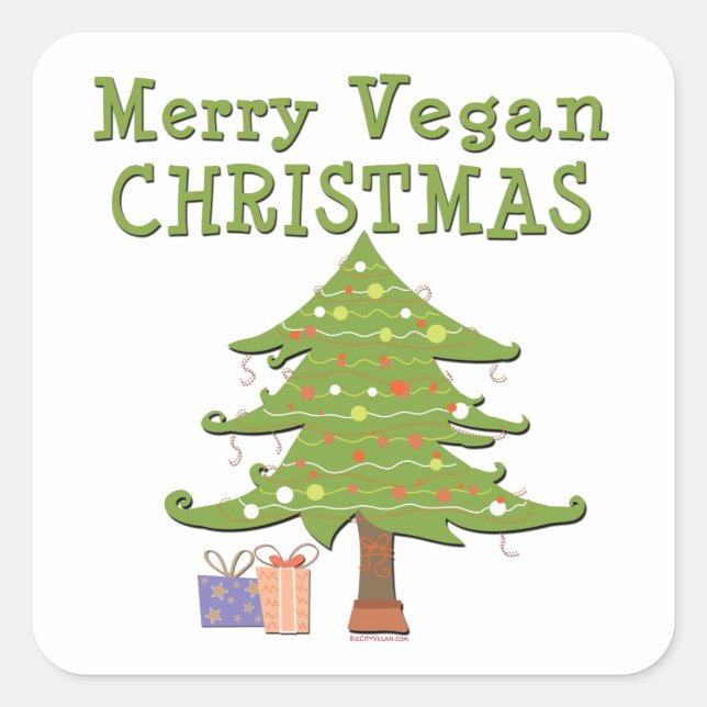 Merry Vegan-jul Fyrkantigt Klistermärke (Framsida)