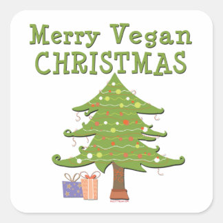 Merry Vegan-jul Fyrkantigt Klistermärke