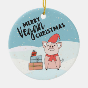 Merry Vegan, söt gris och gåvor av tecknad Julgransprydnad Keramik