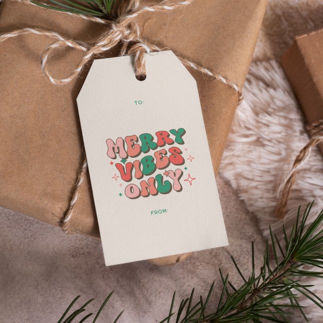 Merry Vibes Endast Groovy 70-talets Retro-jul Presentetikett (Merry Vibes Only Christmas gift tags)