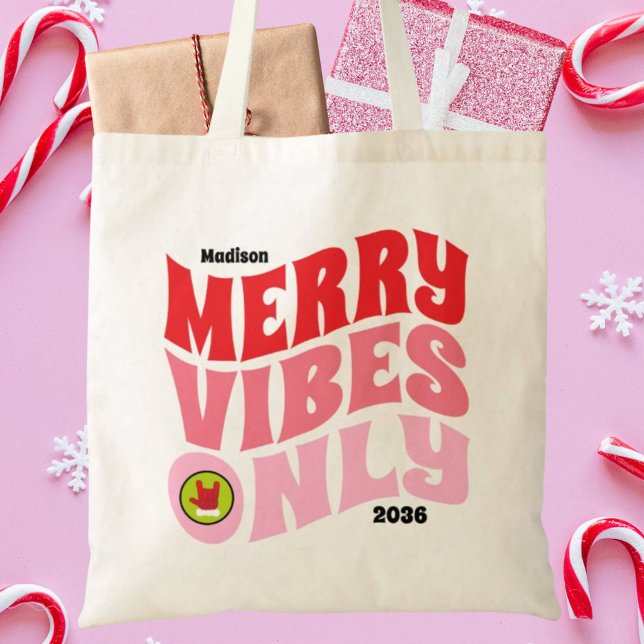Merry Vibes Endast Rosa Red Roligt Girly jul Tygkasse (Merry Vibes Only Pink Red Fun Girly Christmas Tote Bag)