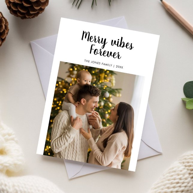 Merry Vibes Forever Photo Family Card Julkort (Skapare uppladdad)
