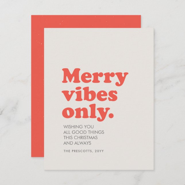 Merry vibes only coola retro non-phol-jul julkort (Fram/baksida)