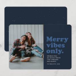 Merry vibes only fun retro navy photo julkort