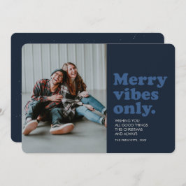 Merry vibes only fun retro navy photo julkort