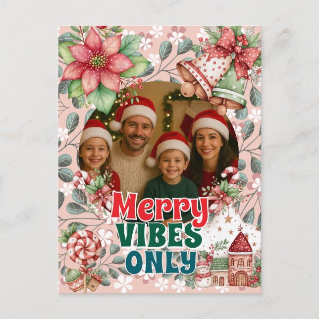 Merry Vibes Only – Funny Christmas Card  Helg Vykort (Framsida)