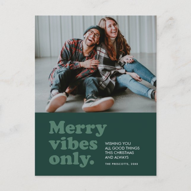 Merry vibes only retro grönt helg vykort (Framsida)