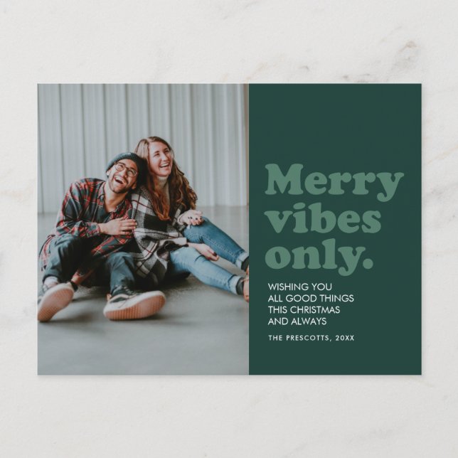 Merry vibes only retro grönt helg vykort (Framsida)