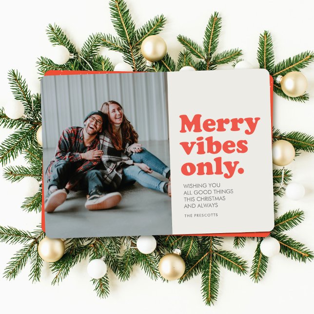 Merry Vibes only retro helgdag fotokort Julkort (Skapare uppladdad)