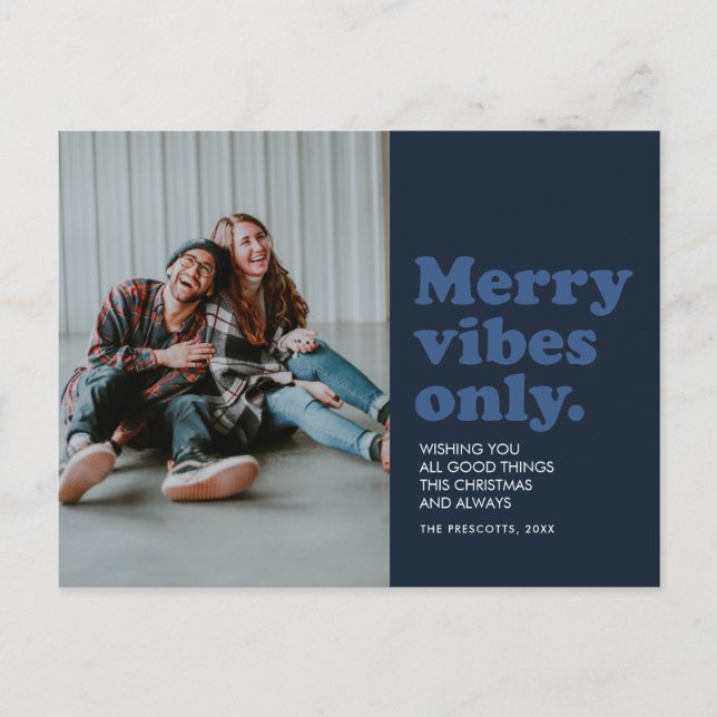Merry vibes only retro Navy Blue helgdag vycard Helg Vykort (Framsida)