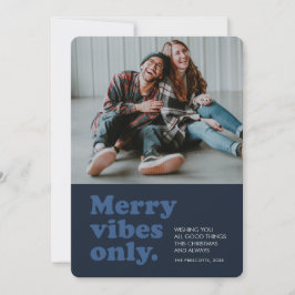 Merry vibes only retro navy Christmas photo Julkort