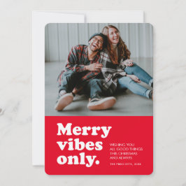 Merry vibes only retro red Christmas photo Julkort