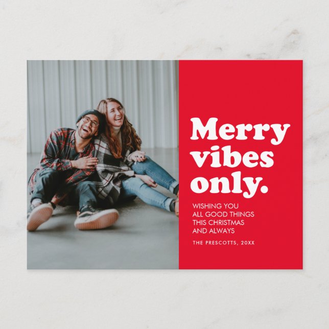 Merry vibes only retro Red helgdag vycard Helg Vykort (Framsida)
