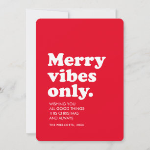 Merry vibes only retro red holiday card julkort