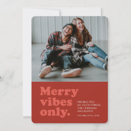 Merry vibes only retro red photo julkort
