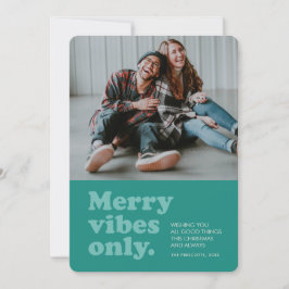 Merry vibes only retro teal photo julkort