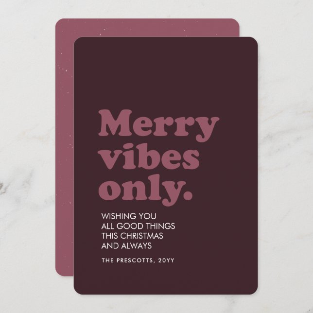 Merry vibes only roligt retro plum jul julkort (Fram/baksida)