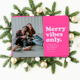 Merry vibes only roligt retro shock rosa jul julkort