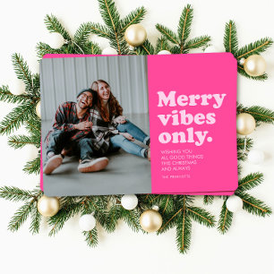 Merry vibes only roligt retro shock rosa jul julkort