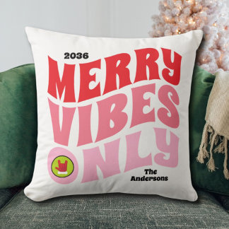 Merry Vibes Only Rosa Grönt Family-jul Kudde