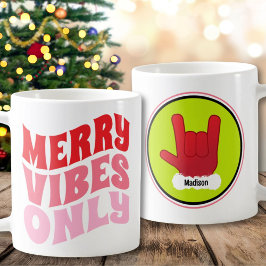 Merry Vibes Only Rosa Grönt Namn Coola jul Kaffemugg