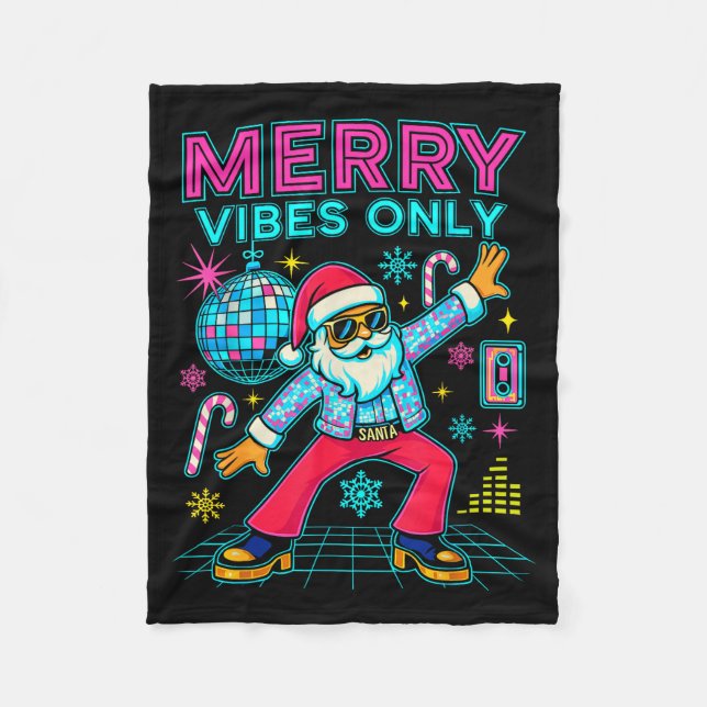 Merry Vibes Only Santa Christmas Disco Retro 70s 8 Fleecefilt (Framsidan)