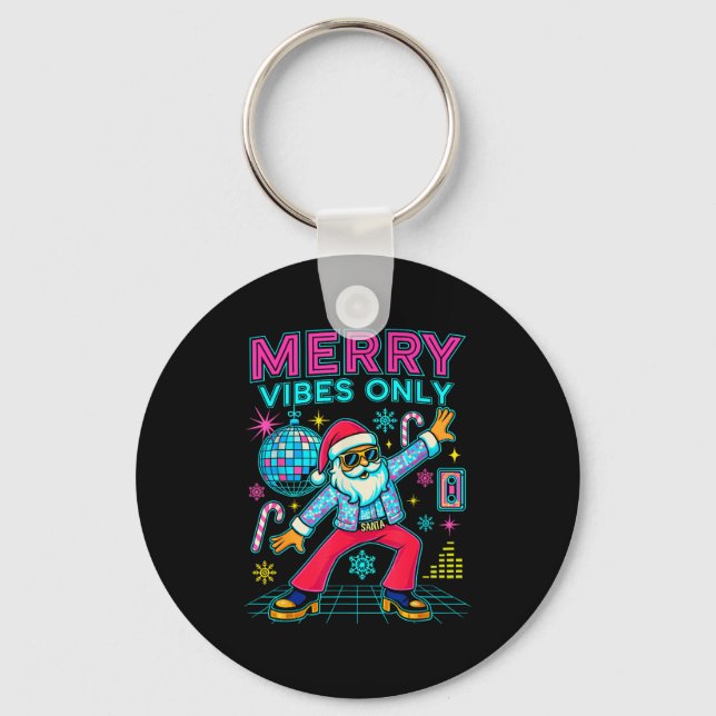 Merry Vibes Only Santa Christmas Disco Retro 70s 8 Nyckelring (Framsida)