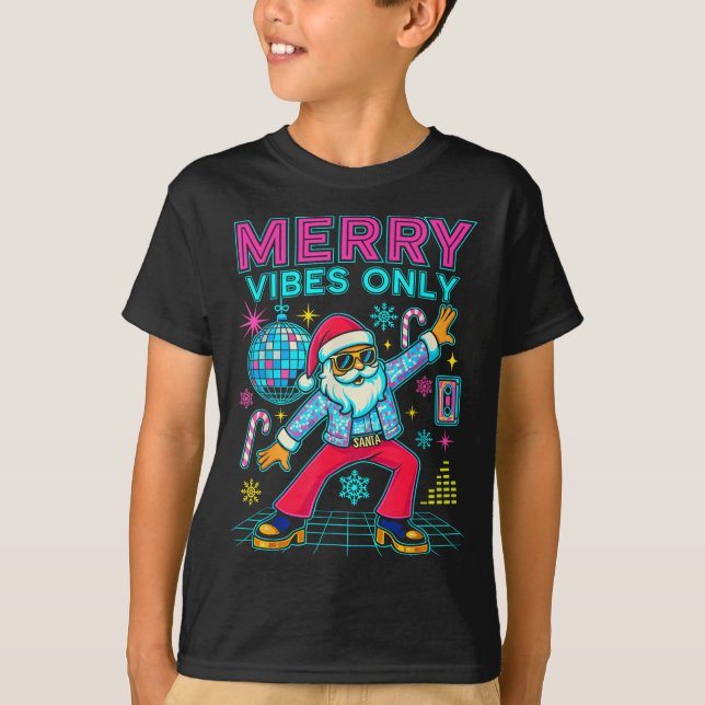 Merry Vibes Only Santa Christmas Disco Retro 70s 8 T Shirt (Framsida)