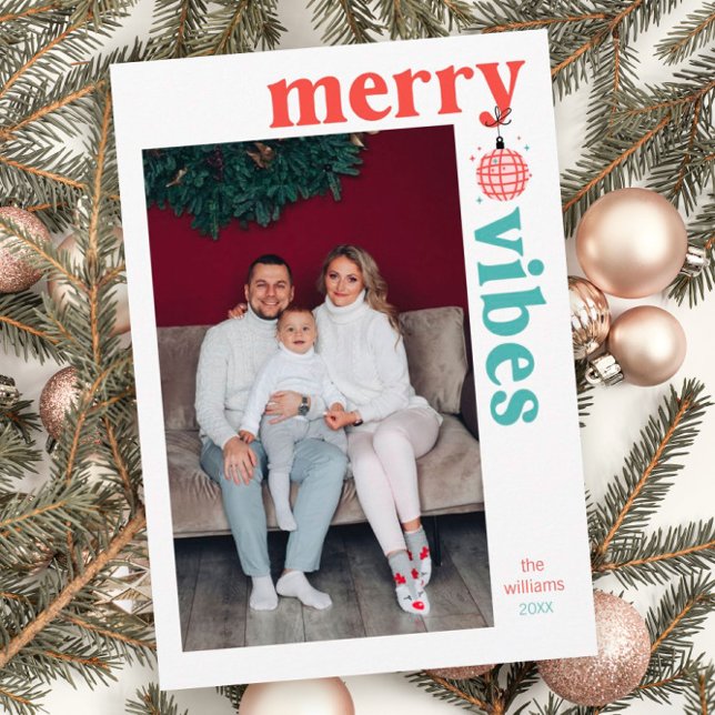 Merry Vibes Retro-familjens fotokort för Helgdag Julkort (Skapare uppladdad)