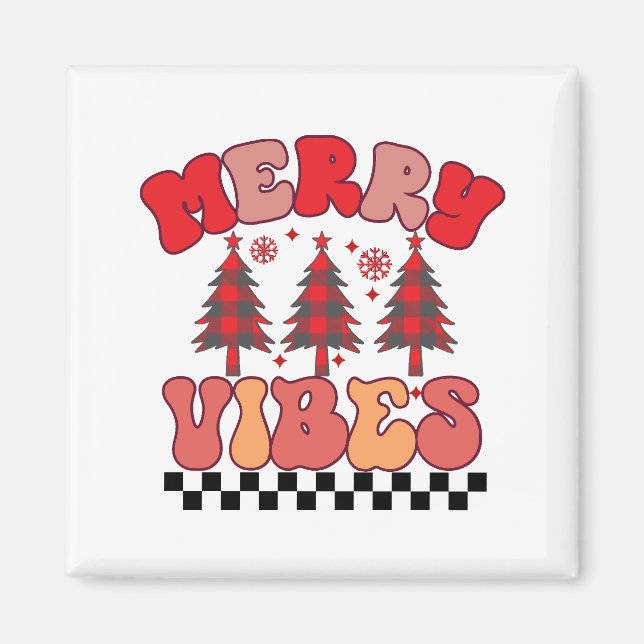 Merry Vibes Retro Groovy-Helgdagar Magnet (Framsidan)