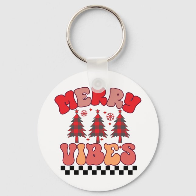 Merry Vibes Retro Groovy-Helgdagar Nyckelring (Framsida)