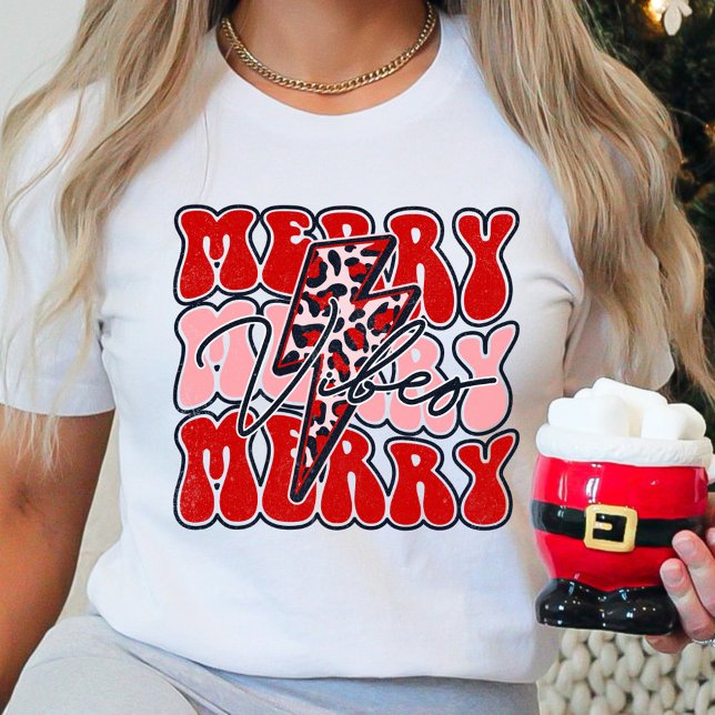 Merry Vibes Retro Leopard Helgdag jul T Shirt (Skapare uppladdad)
