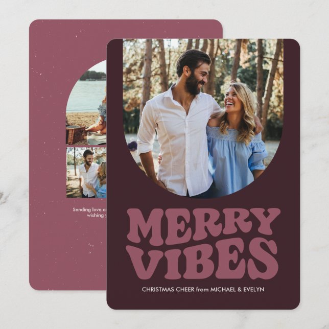 Merry Vibes roligt - fyra fotojul Julkort (Fram/baksida)
