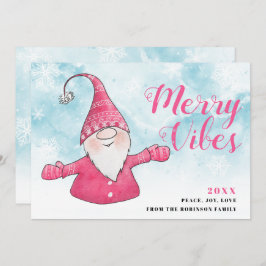 Merry Vibes Snowy Blue Cute Rosa Gnome jul Julkort