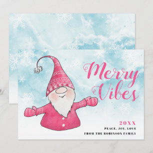 Merry Vibes Snowy Blue Cute Rosa Gnome jul Julkort