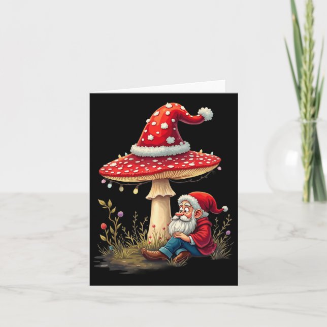 Merry Vintage jul Gnome Mushroom Jultomten Kort (Framsida)