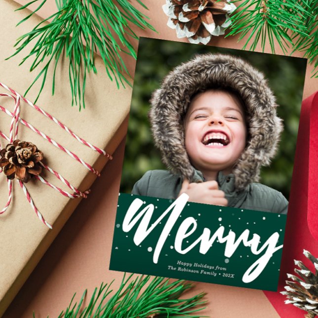 MERRY | Vitt helgdag-kort Julkort (Skapare uppladdad)