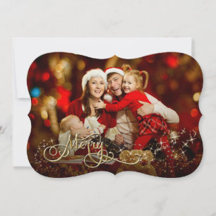 Merry w Guld Glitter Star Bracket Photo jul Julkort