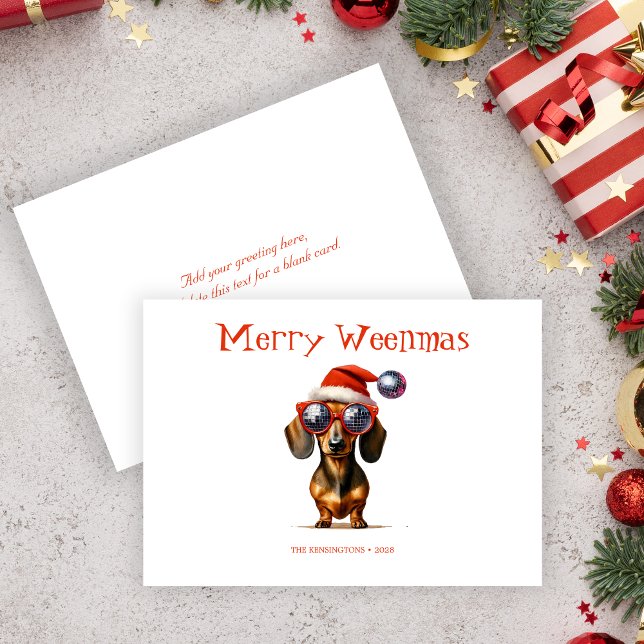 Merry Weenmas Dachshund Card med Anpassningsbar Te Julkort (Merry Weenmas Dachshund Card with Custom Text)
