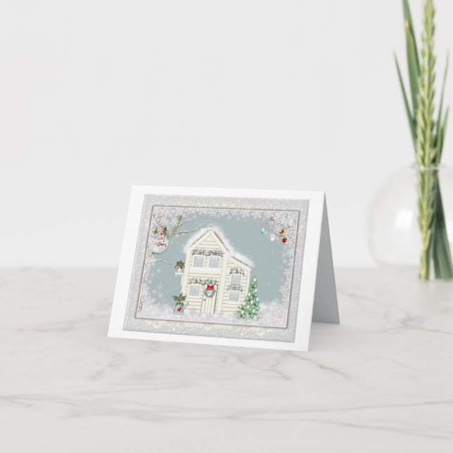 Merry White Julgran Snöflingor Ornaments Helgkort (Framsida)