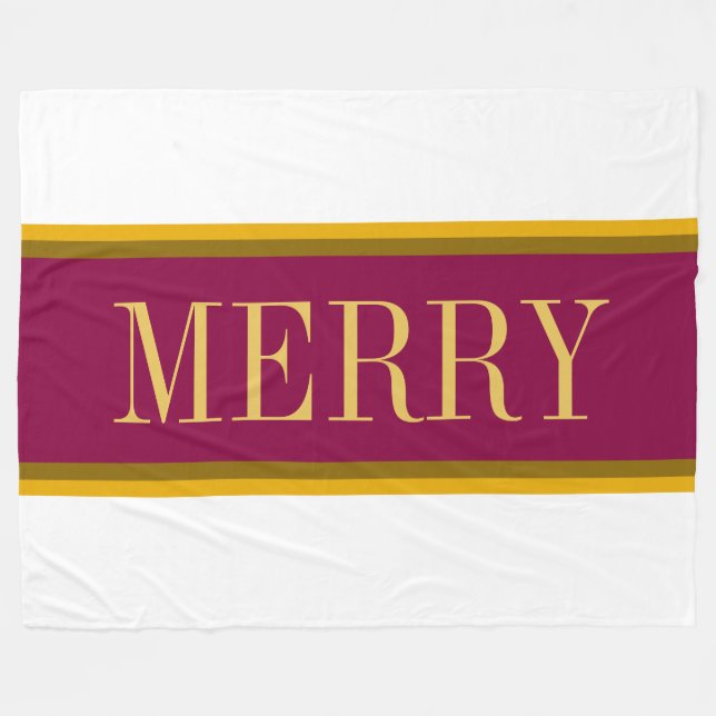 MERRY Wide Festive Burgundy Red White Rand Fleecefilt (Framsidan (Horisontell))
