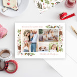 Merry Winter Blommigt 4 Bild Family Photo Collage Julkort<br><div class="desc">Eleganten "Merry, Gratnice, Glatt & Bright"-julkort med anpassningsbar ger en illustrerad gräns av blommigtar på vintern och grön i mjuka neutralter med kräm, grönt och brun, med rosig rosa och rött accent. Bläddra i gröntens blad och lager med mjuka blommor, bär, pinekoner i söten. Anpassa fotokollage med 4 familjers bilder...</div>