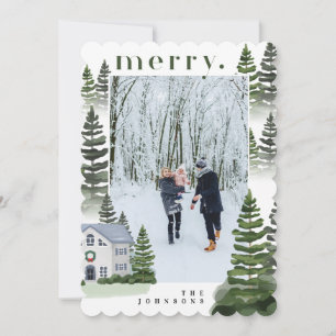 Merry Winter Evergreen Forest Family Home Photo Julkort