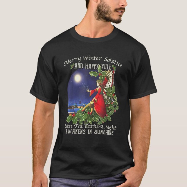 Merry Winter Solstice och Lycklig Yule T Shirt (Framsida)